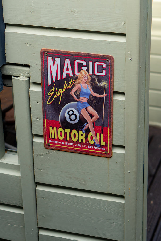 Magic Eight Motor Oil Tin Metal Sign